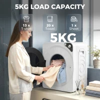 HOMCOM 5kg Vented Tumble Dryer, 1000W Compact Tumble Dryer with 5 Drying Modes, Stainless Steel Tub, White(m-5)