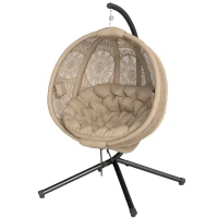 Outsunny Hängesessel Gartensessel Korbsessel, Boho-Stil, 116 x 125 x 172 cm, Sand + Schwarz(m-10)