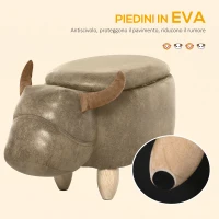 HOMCOM Pouf Contenitore a Forma di Bufalo, Pouf Moderno da Salotto, Sgabello Poggiapiedi, Struttura in Legno, Seduta Imbottita, 62x35x36cm, Marrone(m-6)