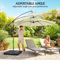 Outsunny 3m Overhanging Parasol, with Base, Weights and Cover - Sand brown(m-5)