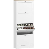 HOMCOM Scarpiera Salvaspazio a 4 Cassetti con Ripiani Regolabili su 2 Livelli, 60x23.5x153.3 cm, Bianco(m-11)