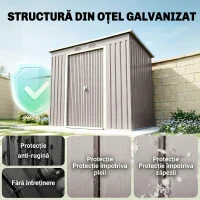 Outsunny Magazie pentru unelte cu acoperiș înclinat, 2 intrări și fante de aerisire, din oțel galvanizat, 213x130x172 cm, gri(m-4)