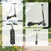 HOMCOM Monopattino Elettrico per Bambini Pieghevole 120W, Altezza Regolabile, Scooter per Bambini con Ruote in PU, Freno Posteriore, Velocità Max 12km/h e Portata 50kg, 7-14 Anni, 74x36x69-91 cm, Nero(m-9)