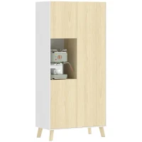 HOMCOM 170 cm Küchenschrank, Moderner Schrank mit offenem Fach, verstellbaren Regalen, Naturholz-Optik(m-10)
