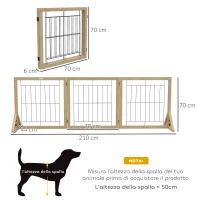 PawHut Cancellino per Cani Pieghevole con 3 Pannelli e Piedini Triangolari, 210x70 cm, Legno Naturale(m-3)