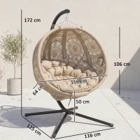 Outsunny Hängesessel Gartensessel Korbsessel, Boho-Stil, 116 x 125 x 172 cm, Sand + Schwarz(m-3)