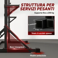 SPORTNOW Squat Rack Regolabile con Doppio Supporto, Portadischi e Barra Trazioni, in Acciaio, 112-100x201-217 cm, Nero(m-8)