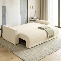 HOMCOM Schlafsofa 190x150cm 3-Sitzer Sofa mit Schlaffunktion, Kissen, Stauraum, Cord-Optik für Wohnzimmer, Beige(m-9)