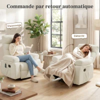 HOMCOM Fauteuil de massage fauteuil relax avec fonction inclinable vibration chauffage, télécommande inclus, crème(m-5)