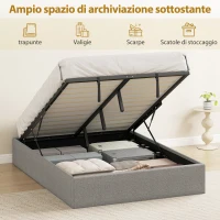 HOMCOM Letto Contenitore Matrimoniale 190x140 cm, Doghe in Legno, Pistone a Gas e Rivestimento in Tessuto, Grigio(m-4)