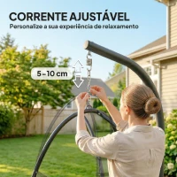 Outsunny Cadeira Suspensa Tipo Ovo com Suporte Cesto Dobrável Apoio de Cabeça Almofada Bolso Lateral Capacidade 120 kg Cinzento Escuro(m-8)