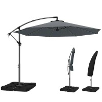 Outsunny 3m Overhanging Parasol, with Base, Weights and Cover - Dark Grey(m-10)