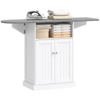 HOMCOM Masă de călcat cu suprafață pliabilă și dulap pentru depozitare, 131x37x88.5 cm, alb(m-11)