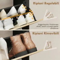 HOMCOM Mobile Portascarpe: 2 Cassetti a Ribalta, Ripiani, Nero e Legno Naturale.(m-6)