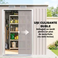 Outsunny Magazie pentru unelte cu acoperiș înclinat, 2 intrări și fante de aerisire, din oțel galvanizat, 213x130x172 cm, gri(m-5)