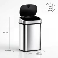 HOMCOM Stainless Steel Kitchen Sensor Dustbin Automatic Touchless Rubbish Garbage Waste Bin 58L Silver(m-3)
