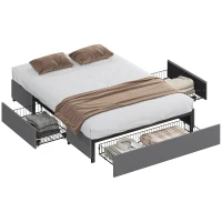 HOMCOM Cama Doble 140x190 cm Somier con 3 Cajones y Estructura de Metal Carga 363 kg Gris(m-10)