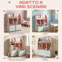 AIYAPLAY Libreria per Bambini a 3 Livelli con Cassetti e Scaffali, in Legno e Tessuto, 62.5x30x91.5 cm, Rosa(m-8)