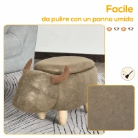 HOMCOM Pouf Contenitore a Forma di Bufalo, Pouf Moderno da Salotto, Sgabello Poggiapiedi, Struttura in Legno, Seduta Imbottita, 62x35x36cm, Marrone(m-7)