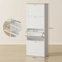HOMCOM Dulap Îngust pentru Pantofi cu 3 Sertare și Rafturi Reglabile pe 2 Niveluri, 60x23,5x115 cm, Alb(m-3)