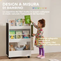 AIYAPLAY Libreria per Bambini 3-8 Anni a Due Lati, Scaffale Portagiochi con Ruote e Lavagna Nera, Bianco(m-8)