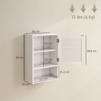 HOMCOM Armoire murale de salle de bain avec porte à lattes, étagère réglable et compartiment ouvert, 40x20x60cm, blanc(m-3)