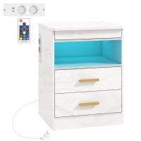 HOMCOM Modern nachtkastje, bijzettafel met oplaadstation en RGB-ledverlichting, hoogglans wit