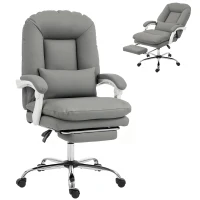 HOMCOM Ergonomic Executive Office Chair, Reclining Desk Chair with Lumbar Support, Footrest, Plush Thick Cushion, Grey(m-10)