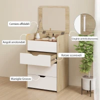 HOMCOM Tavolo da Trucco 3 in 1 con Specchio, Vano, 2 Cassetti e Sgabello, in Legno, 50x40x78 cm, Bianco e Rovere(m-8)