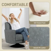 HOMCOM Upholstered Swivel Accent Chair with Thick Padding, Grey(m-5)