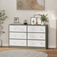 HOMCOM Cómoda con 6 Cajones de Tela Marco de Acero y MDF Cajonera para Salón Oficina Vestidor Blanco y Gris(m-7)
