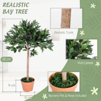 Outsunny Artificial Bay Tree In Pot, 3ft Tall Indoor Outdoor Garden Topiary Ball with Solid Wood Trunk, Realistic Lush Green Leaves for Home Office Garden Porch(m-4)