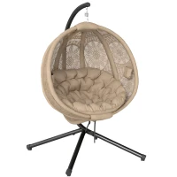 Outsunny Round Egg Basket Chair, with Steel Stand, Sand(m-1)