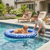 PawHut Opblaasbaar buisboot honden Opvouwbare drijvende watermat Hond met handgreep voor honden tot 40kg 155x104x25cm Blauw(m-9)