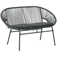 Outsunny Divano da Giardino 2 Posti in Rattan PE e Acciaio con Cuscini e Braccioli, 132x72x83 cm, Nero(m-11)