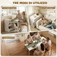 HOMCOM Tavolo da Pranzo Pieghevole per 4 Persone con Ripiano, in Legno, 160x60x75 cm, Bianco(m-4)
