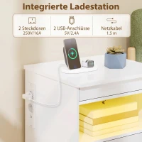 HOMCOM Moderner Nachttisch, Beistelltisch mit Ladestation und RGB-LED-Beleuchtung, Hochglanz Weiß(m-4)