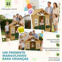AIYAPLAY Casinha Infantil em Madeira Casinha Infantil com 2 Floreiras 3 Janelas Meia Porta Casa de Jardim para Crianças Castanho(m-8)