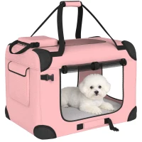 PawHut Transportadora Dobrável para Cães 60x41,5x41 cm com Janelas de Rede, Almofada Macia e 2 Alças para Mini Cães e Gatos Rosa(m-11)