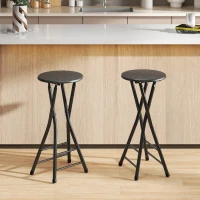 HOMCOM 2er-Set Klappbare Barhocker, Runde Barstühle mit Doppel-Fußstütze, Stahlgestell, Schwarz(m-2)