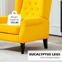 HOMCOM Poltrona Camera da Letto in Stile Francese con Ampia Seduta e Gambe in Legno per Soggiorno e Ufficio, Giallo(m-7)