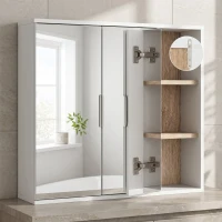 HOMCOM Dulap cu Oglindă din MDF și PAL cu 3 Rafturi Laterale și Raft Reglabil la Interior, 60x14,5x49,4 cm(m-9)