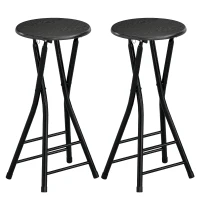 HOMCOM 2er-Set Klappbare Barhocker, Runde Barstühle mit Doppel-Fußstütze, Stahlgestell, Schwarz(m-1)