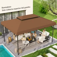 Outsunny Toldo de Recambio para Cenador 4x3 m con Techo Doble Orificios de Drenaje Solo Toldo NO Incluye Marco Café(m-2)