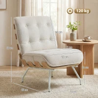 HOMCOM Butaca de Salón Tapizada en Lino con Asiento Acolchado Soporte con Listones Estructura de Acero Crema(m-3)