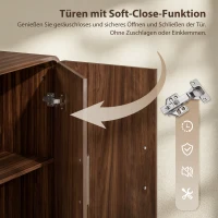 HOMCOM 152 cm Sideboard Küchenschrank mit 4 Soft-Close-Türen, TV-Schrank für Wohnzimmer Küche, Walnussbraun(m-7)