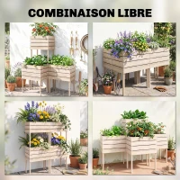 Outsunny Jardinières sur Pieds carrés potagers - Lot de 4 jardinières sur Pied modulables - dim. 50L x 30l x 60H cm - Inserts d'irrigation Film Protecteur - Bois Sapin Naturel(m-4)