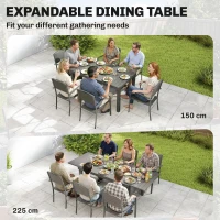 Outsunny Gartenmöbel Set Sitzgruppe 7-teilig Ausziehbar Tisch mit 6 stapelbaren Stühlen Holzoptik Lamelldesign Aluminiumrahmen(m-4)