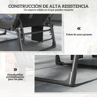Outsunny Set de 2 Tumbonas Plegables con Reposacabezas Cojines Bolsillo Lateral y Respaldo Reclinable 5 Posiciones Gris Oscuro(m-8)