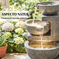 Outsunny Fuente de Jardín con Iluminación LED y Bomba Fuente Decorativa en Cascada de 3 Niveles 40x37x61 cm Multicolor(m-6)